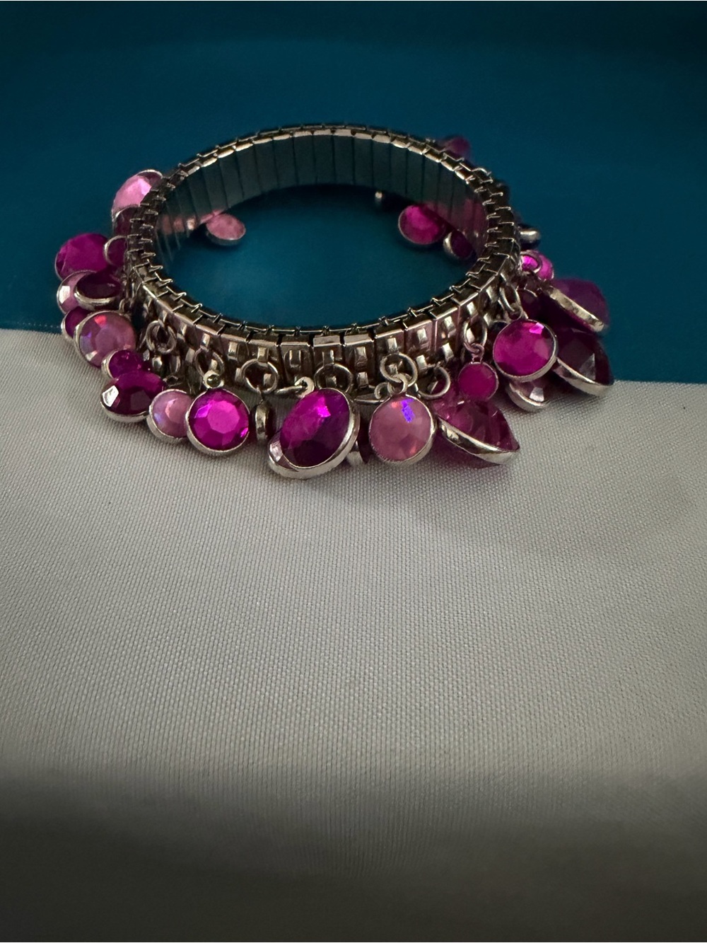 Pink Crystal Charm Stretch Bracelet - Brand Unknown